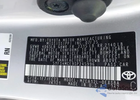 2025 Toyota Corolla Se from USA, damaged, VIN 5YFS4MCE9SP245996